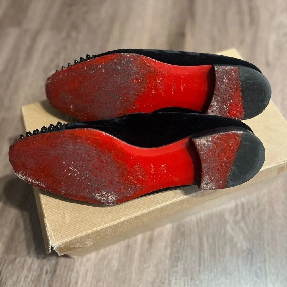 Christian Louboutin Dandelion‎ Spikes Black Velvet Loafers Mens 44.5 Red Bottoms